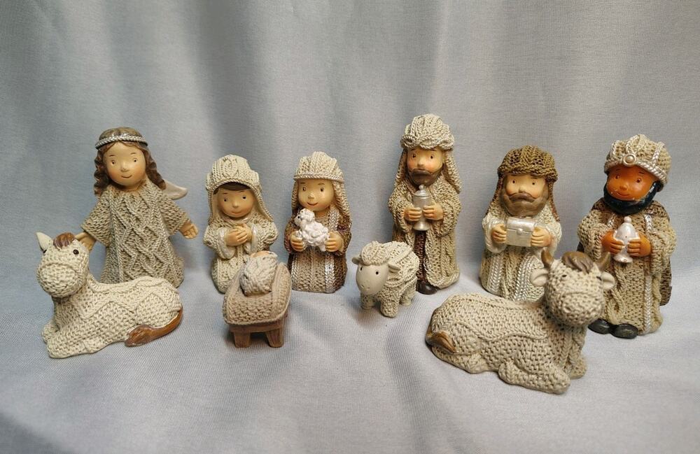 Cozy Knits Christian Resin 3" Set 11 Pc Children's Christmas Nativity Complete